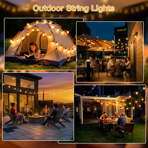50FT 25+2 G40 Bulbs 2700K Ollny Outdoor String Lights, Waterproof Connectable Shatterproof Patio Lights with Edison
