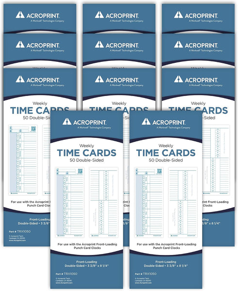 Acroprint Totalizing Payroll Recorder Time Cards ES/Green, Pack of 550 (099116550)