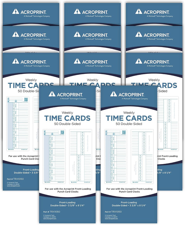 Acroprint Totalizing Payroll Recorder Time Cards ES/Green, Pack of 550 (099116550)