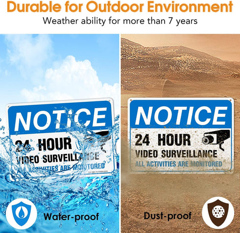 Video Surveillance Sign, All Activities Monitored, 2 Pack, 7 x 10 Inches, Rust Free Aluminum, Waterproof, UV Protected
