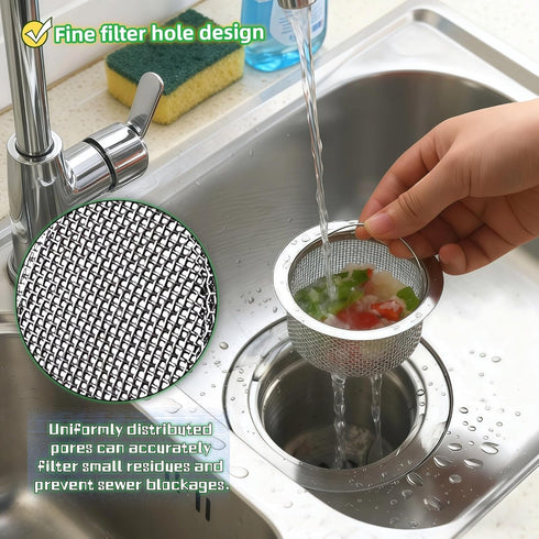 2-Pack, (3.14"-3.34" Stainless Steel Kitchen Sink Strainer - Deep Cup Basket Design, Upgraded Double-Layer Safety