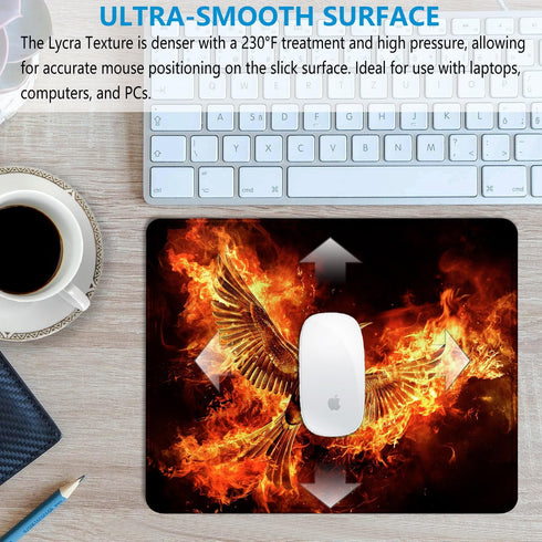 Large Mouse Pad, Cool Fire Phoenix Design - Office Computer Laptop Mouse Pad with Stitched Edges, Non-Slip