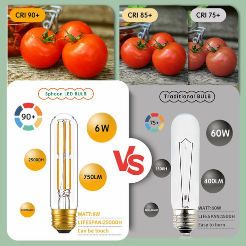 6W Dimmable T10 5inch Bulb E26 Bulb 60 Bulb AC120V 2700K 600LM 4Pack LED Light Equal watt Long Led Light Warm White