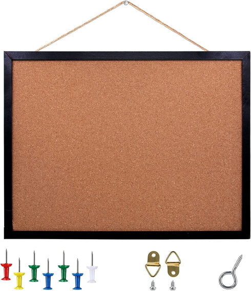 Black Cork Board Bulletin Board 17.7"X 13.3" Oak Wood Finish Frame for Office Home School Wall