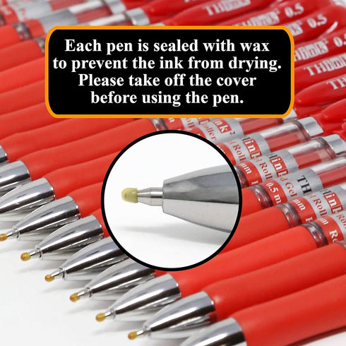 Think2 Retractable Gel Pens - 24 Red Ink Fine Point (0.5mm) Rollerball Pens with Comfort Grip
