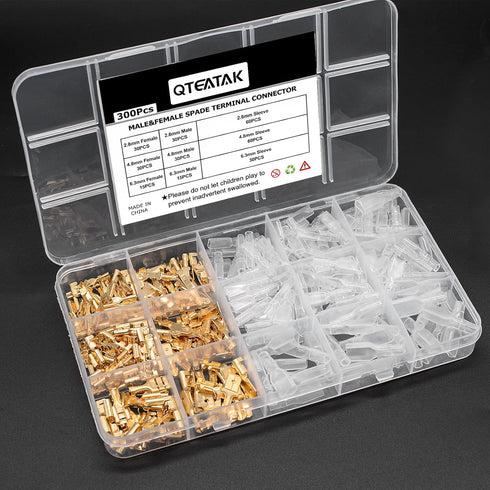 QTEATAK 2.8,4.8,6.3mm Golden Quick Splice Male and Female Wire Spade Crimp Terminal Connectors Kit