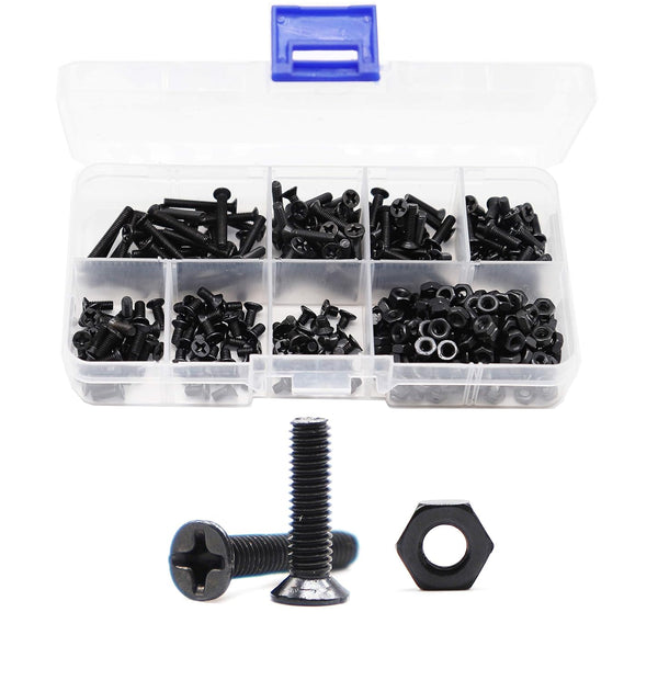 binifiMux M3 Screws Kit, 360pcs (7 Sizes) M3-0.5mm Black Countersunk Flat Head
