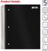 Better Office Products 5 Subject Spiral Notebook – Black Poly Cover, College Rule, 200 Sheets, 11 x 8.5 inches