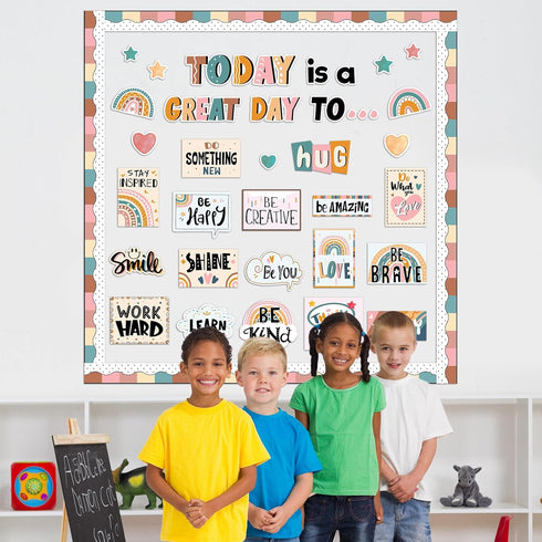 Today is A Great Day Bulletin Board Set Boho Rainbow Inspiration Decor for Teachers with Positive Affirmations
