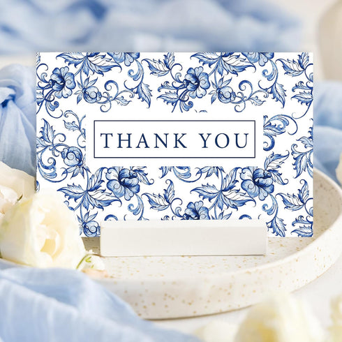 50 Pack 4 6 Inch FYSUIMU Blue White Floral Thank You Cards Boxed Chinoiserie Flower Greeting Cards With Envelopes