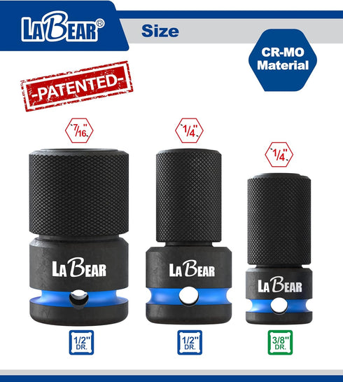 LABEAR Impact Wrench Adapter, 3/8" Drive Female to 1/4" Hex Converter, Quick Release Chuck for Impact Drill