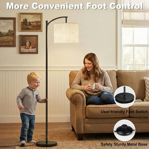 (9W mukuxin Floor Lamp, LED Floor Lamp with Foot Switch & Adjustable Linen Lampshade, Tall Modern ARC Standing Lamps