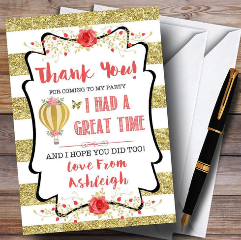 The Card Zoo Gold Stripes Hot Air Balloon Party Thank You Cards