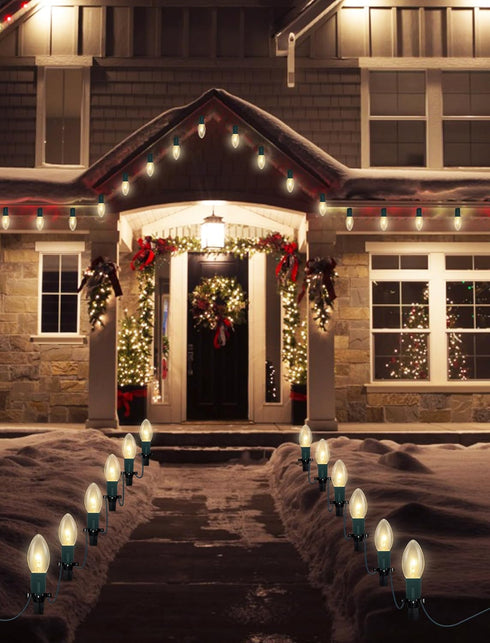 38Ft 25 C9 Christmas Pathway Lights Outdoor, Outdoor Xmas Decorations String Lights with Warm White Christmas Pathway