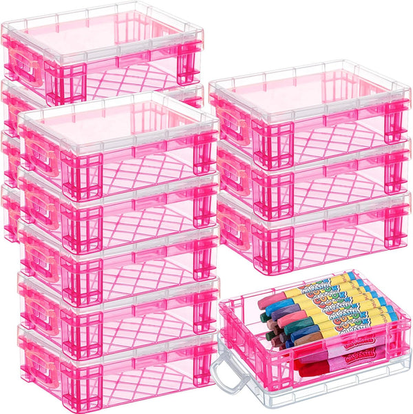 Suzile 12 Pcs Plastic Clear Crayon Box with Lids Stackable Organizer for School Office Supplies