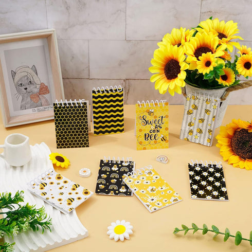Whaline 48 Pack Bee Spiral Mini Notebook - Cute Honey Bee Themed Memo Pads for Office School Home Note Taking