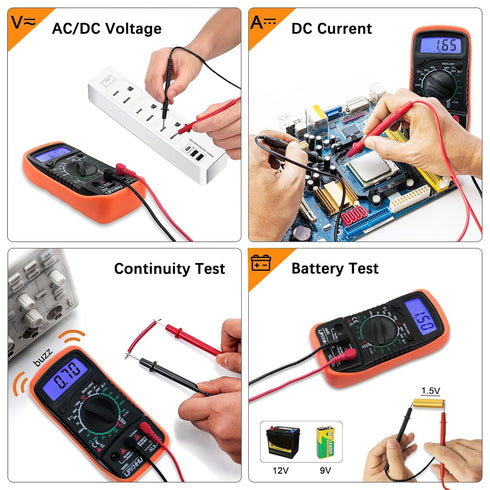 Digital Multimeter Voltmeter, Battery Voltage Tester with 2000 Counts, Continuity Ohm Volt Amp DC AC Current Meter