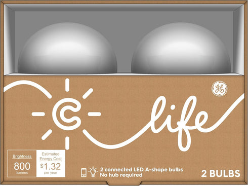 A19 Bulb 2-Pack, C by GE C-Life Smart LED Light by GE Lighting, Works with Alexa