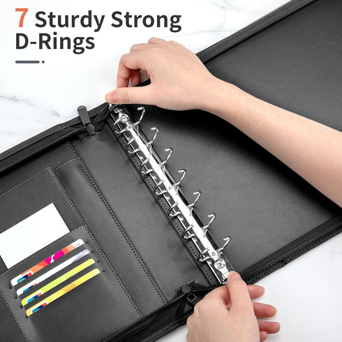 Smarpau Business Checkbook Binder, 7 Ring PU Leather, Holds 600 Checks, Black