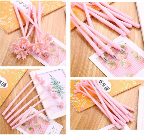 YYaaloa 12pcs Cute Pink Flower Gel Ink Pens, 0.5 mm Black Ink Fun Kawaii Bulk for Kids Office School Supplies