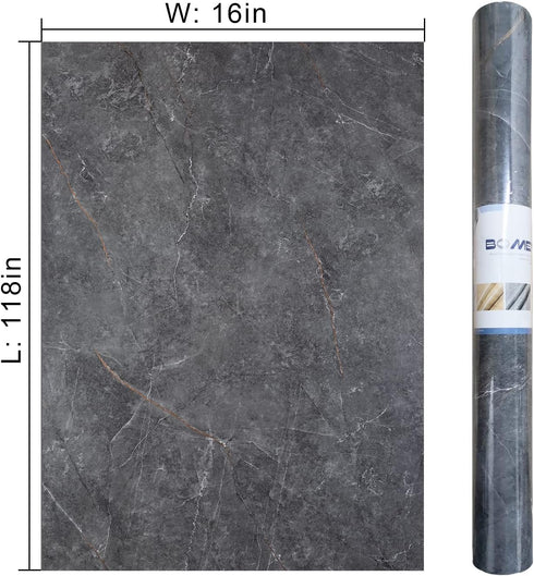 Glossy Gray Marble Wallpaper - Peel and Stick Thick Textured Grey Contact Paper for Kitchen Countertops 16"x118"