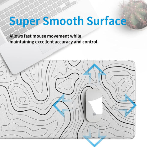 White Big Mousepad for Gaming, Large Topographic Map Washable Desk Pad, Office Supplies and Decor, 31.5''x11.8''
