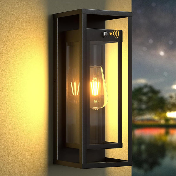 15in Dusk to Dawn Outdoor Wall Sconce-Black Modern Exterior Lighting Fixture Waterproof