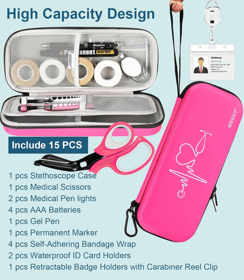 15 MEUUT pcs Stethoscope Case Kits, Perfect Nurse Gift First Aid Kit with Stethoscope Case, Penlights, Bandage Wraps