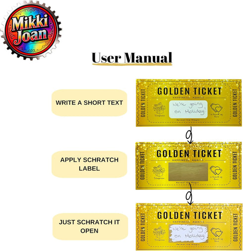 Mikki Joan Set | Golden Ticket Scratch Card | Personalized Gift for Birthdays, Movie Vouchers & Special Messages |