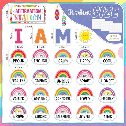 Frienda Rainbow Affirmation Station Bulletin Board Set, Motivational Posters for Classroom Mirror Growth Mindset Decor