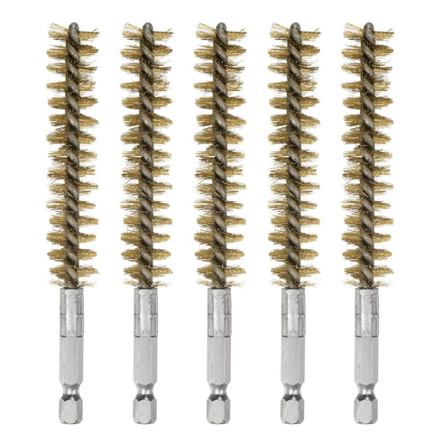 5Pcs Bore Brush, Brass 15mm Dia Cleaning Twisted Bronze Wire Brush with Handle 1/4 Inch Hex Shank