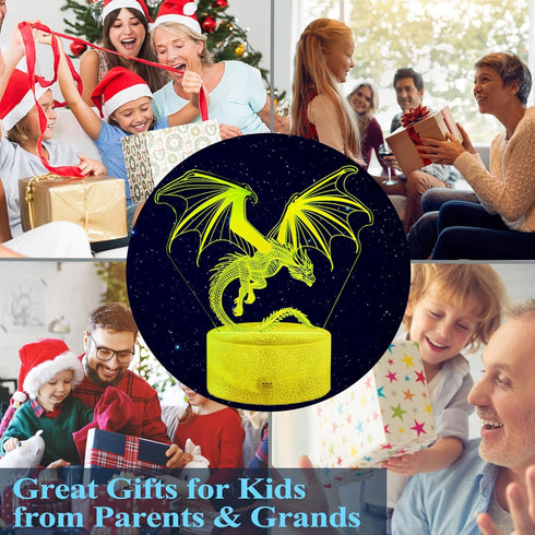 3D 16 4 Dimmable, Dragon Night Light, Dragon Gifts, Illusion Lamp with Colors Changing, Timer, Flash Modes and Kids