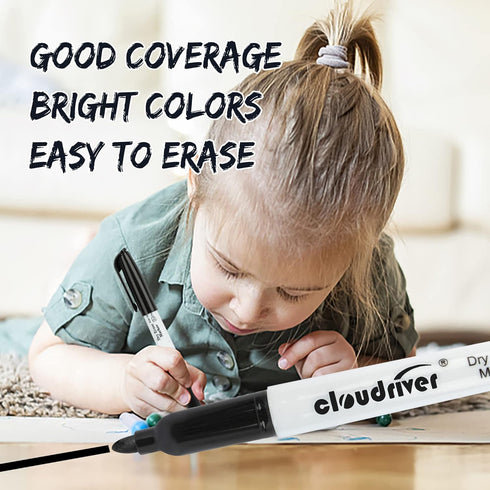 cloudriver 128 Pack Dry Erase Markers, Black Fine Tip, Low Odor Bulk Markers for Office, Home, School Supplies
