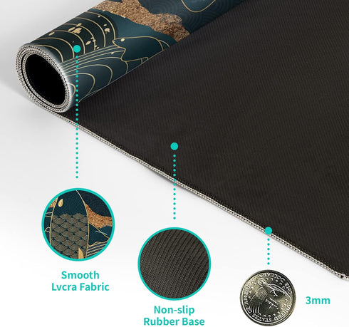 Japanese Gaming Mouse Pad XL - Extended Large Desk Mat, Stitched Edges Mousepad, 3mm Thick Non-Slip Rubber Base