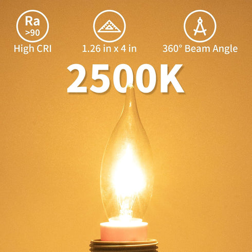 20-Pack E12 Bulbs 25W 2500K, 240 Dimmable Bulbs CA10 Bulbs COLWATT Candle Light Warm White Lumen Chandeier Light