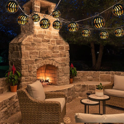 17FT 10 Bulbs, Vigdur Solar Flame Lights Outdoor, Flickering Flame Solar Lights with LED Globe Outdoor Hanging Patio