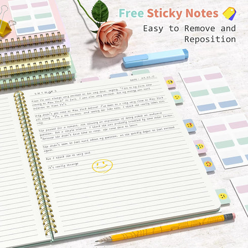 Umriox 4 Pack Lined Spiral Journal Notebook, 160 Pages, 8.5" x 11" College Ruled Notebook with Sticky Tabs