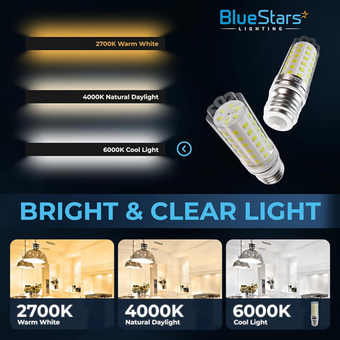 4 Pack BlueStars 10W (100 Watt Equivalent) LED Tubular Corn Light Bulbs, 1100 Lumens, 6000K Cool White, E26/E27