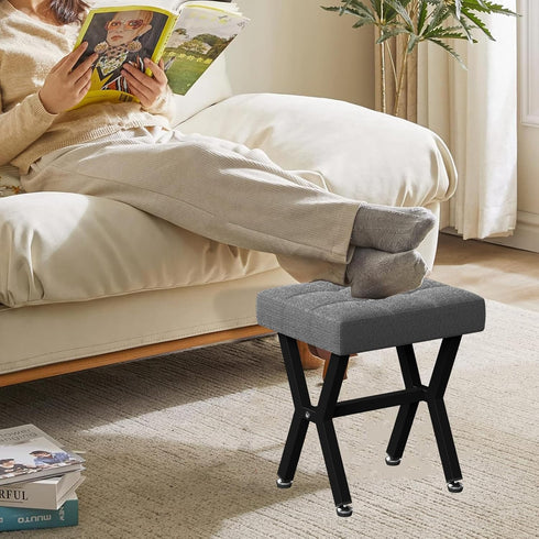 PROXRACER Small Square Foot Stools Ottoman with X-Shaped Metal Legs, Upholstered Tufted Fabric Cushion Footrest