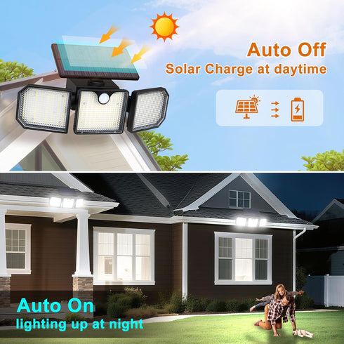IP65 Aolyty Solar Motion Sensor Lights - Waterproof Solar Strobe Wall Lights - Bright White/Red & Blue Flashing