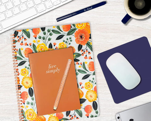 Steel Mill & Co Large Spiral Notebook, College Ruled, 11" x 9.5", Durable Hardcover, 160 Lined Pages, Orange Floral