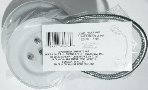 Greenbrier International 5 LED Table Light, White, Black or Pink