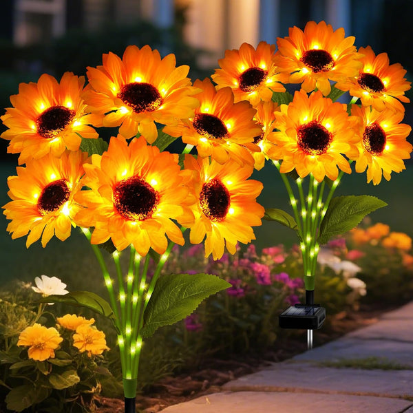 Solar Garden Lights Outdoor, 2 Pack Sunflower Lights with 12 Sunflower, Waterproof