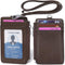ID Badge Holder with Neck Lanyard - PU Leather Wallet Case with 1 ID Window, 4 Card Slots (Coffee)
