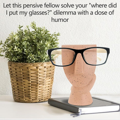 KYIEN Funny Face Eyeglasses Holder Stand for Nightstand Office Desk,Thinking Man Head Shape Resin Display Stands Modern