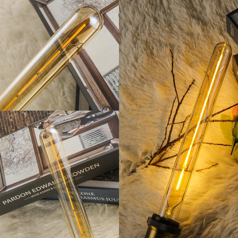 LEOOLS T300 Vintage LED Filament Bulb T10 6W Dimmable Led Edison Light Bulb 11.8inch Long Tubular Vintage LED Light,E26 Medium Base,Amber Glass,Warm White 2700K,6W(60W Equivalent),Pack of 4 by Leools