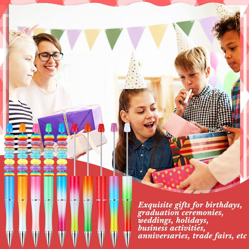Crtiin 50 Pieces Plastic Beadable Pen Bulk - Black Ink Beaded Pens with 50 Refills for DIY Making Gift