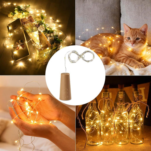 Generic Cork-10 Pack 78.74 Inches 20 Wine Bottle Lights with LED Battery Drive Waterproof Silver Wire Mini Bottle Lamp