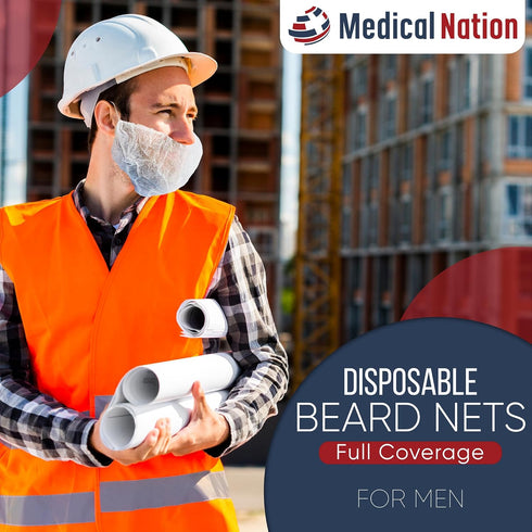 200 Pack 200 Pack, 18" Medical Nation Disposable Beard Nets for Men - Full Coverage Beard Covers, Breathable Beard