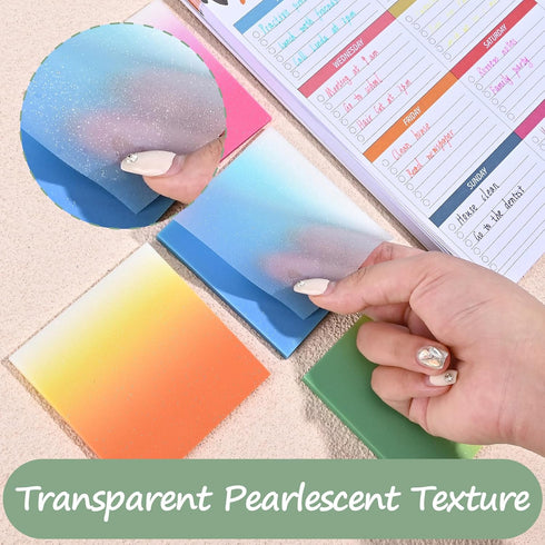 BAYTORY 200 Sheets Glitter Transparent Sticky Notes, 3 x 3 Clear Memo Pads, Translucent Self-Stick Note for Bible